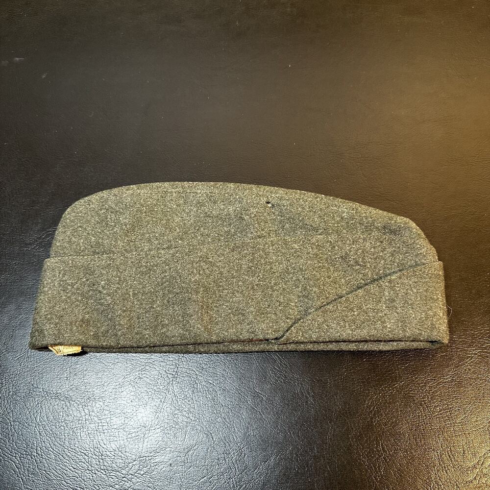 Vintage WWII German Wool Side Cap Field Hat Size 7 1/8 Gray Original Germany